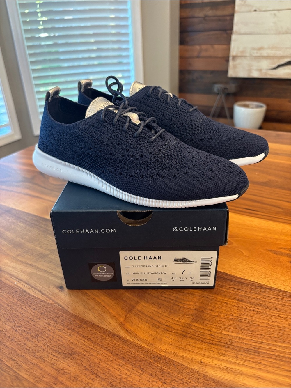New Cole Haan 2 Zerogrand StitchLite WingTip Navy Oxford Shoes Women Size 7